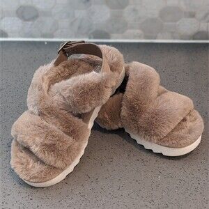 Koolaburra by UGG Fuzz-ee Sandals Taupe Womens 7 Faux Fur